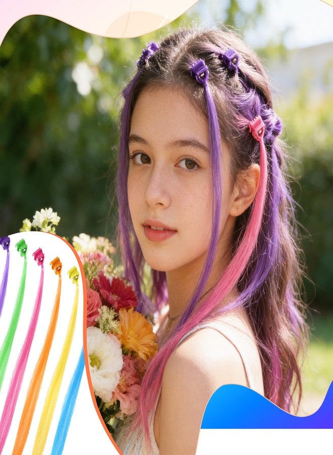 cobee 42Pcs Hair Extensions for Kids, Colored Hair Extensions for Kids, Hairs Accessories for Girls Braids Hairing Extension, Rainbow Hairs Clips for Kid Girls Ponytails Accessories - Image 2